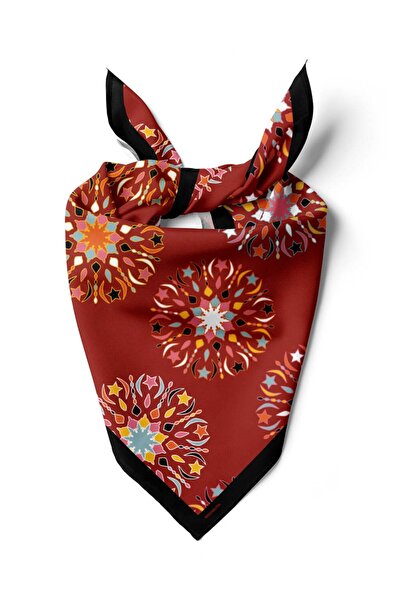 Modabutik Violla Y20 Kadın Çiçek Desenli Bandana 50x50 Kırmızı DG0403-22