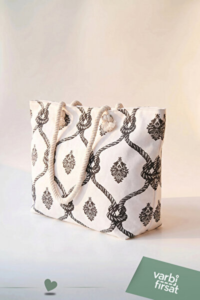 Varbifırsat Tote Plaj Çantası, Fermuarlı Büyük Boy Alışveriş ve Günlük Omuz Çantası 50x30 cm