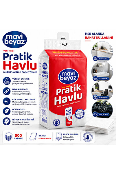 Mavi beyaz Pratik Havlu 500 Yaprak - Yeni Nesil Çok Amaçlı El ve Yüz Havlusu ...