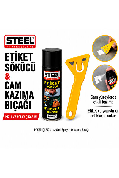 STEEL Profesyonel Etiket Sökücü Sprey Ve Cam Leke Kazıyıcı Bıçak