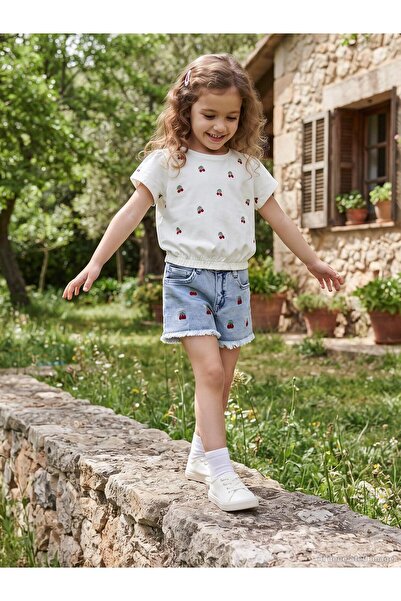 Civil Girls Kiraz Nakışlı 2-5 Yaş Şort - Mavi