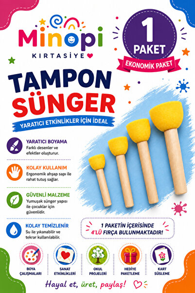 Minopi 1 Paket - 4'lü Tampon Sünger Boya Süngeri