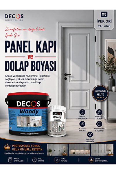 DECOS WOODY - Panel Kapı ve Panel Ahşap Boyası Su Bazlı Kokusuz 8 Farklı Renkte