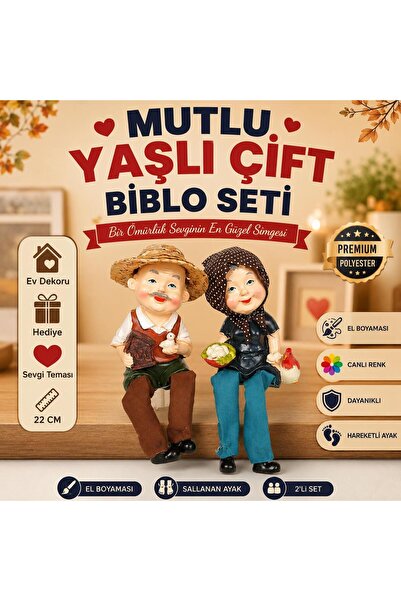e-life shop Ayakları Sallanan Mutlu Yaşlı Kümesci Çift Biblo 2'li Set 22 CM D...