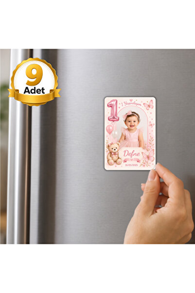 Hediye Baskıcı Kelebek Temalı 1 Yaş Fotoğraflı Buzdolabı Magneti (6x9 cm) 9 A...
