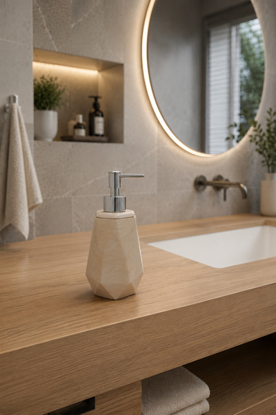 Lyzovi Mermer Desenli Premium Sıvı Sabunluk | 16 x 8.5 cm Modern Banyo Aksesuarı