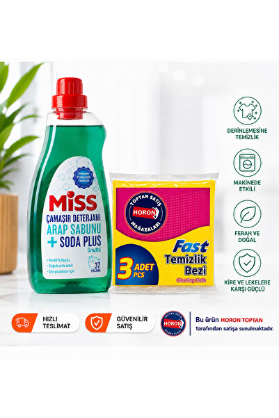Miss ÇAMAŞIR DETERJANI ARAP SABUNU ETKİLİ 1 ADET 1500ml Horon Temizlik Bezi 3...