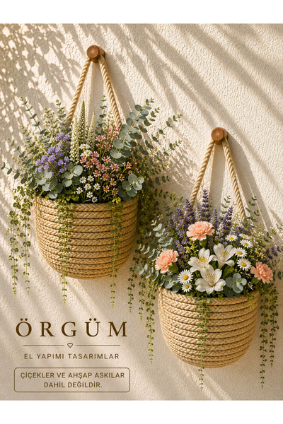 ÖRGÜM Saksılık 2'li Mini Duvar Sepeti Organizer Çiçeklik (BİTKİLER VE ASKILAR...