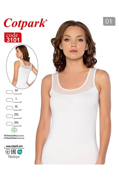 Cotpark Women's Tulle Detailed Cotton Lycra Basic Undershirt 3101 - White