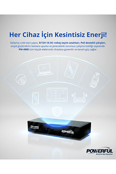 Powerful Pm-4000 4000mAH Lityum Pil Mıcro Dc Modem Ups Kesintisiz Güç Kaynağı