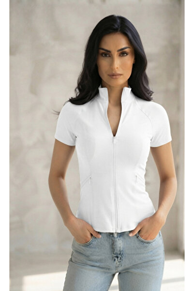 EDVESS Kısa Kollu Fermuarlı Slim Fit Bluz