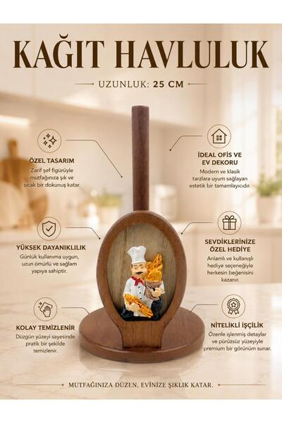 e-life shop Natural Wood Paper Towel Holder with Chef Figure Decorative Kitch...