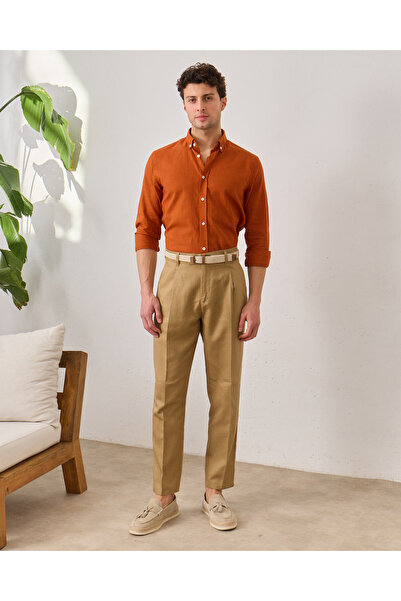 everhold Camel Pileli Keten Pantolon