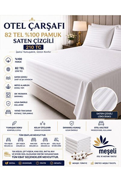 MEŞELİ TEKSTİL ملاءة سرير فندقية مزدوجة 83 خيط قطن ساتان مخطط 240x280