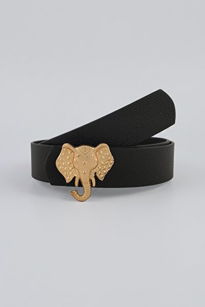 Milleniva Fil Gold Buckle Black Women's Belt 3 cm