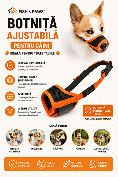 Fish & Paws Botnita ajustabila pentru caini Fish & Paws ®, ideala pentru toat...
