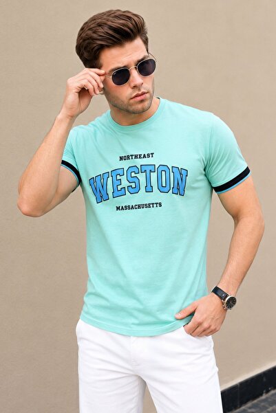 Madmext Men's Printed Mint Green T-Shirt 4593