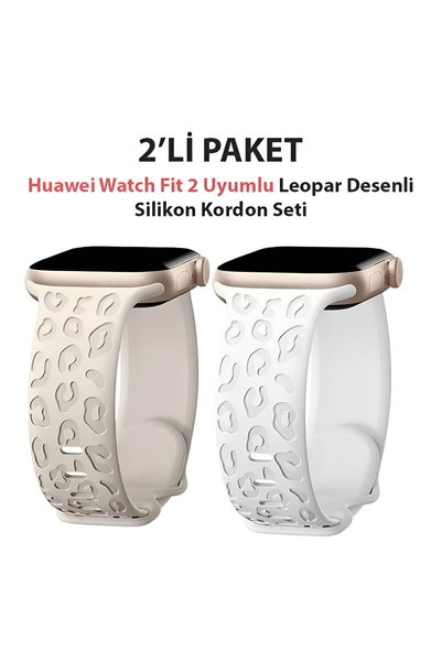 Dexmon Huawei Watch Fit 2 Uyumlu Leopar Desen Silikon Kordon Seti