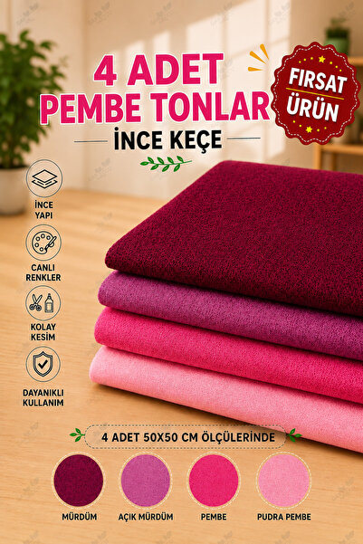 garaccu Pembe Tonlar İnce Keçe - 4 Renk - 50x50 Cm