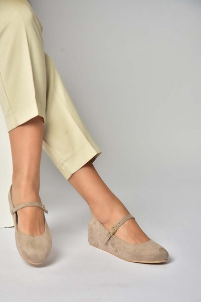 Fox Shoes Y250770702 Vizon Süet Alçak Dolgu Tabanlı Kadın Ayakkabı