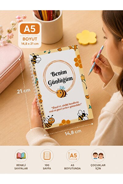 TUOR Muhan Tasarım A5 Spiralli Çocuk Günlüğü - 100 Sayfa Motivasyon ve Alışka...