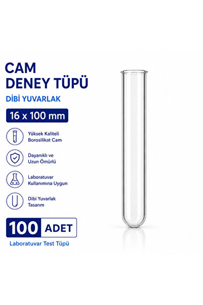 Labolist 16x100 Mm Cam Deney Tüpü Dibi Yuvarlak 100 Adet Laboratuvar Test Tüpü