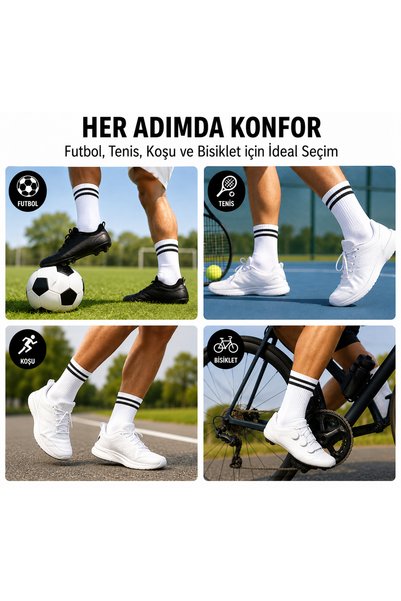 Lvari Unisex 12 Pairs Cotton Hoop White Sports Socks Tennis Model