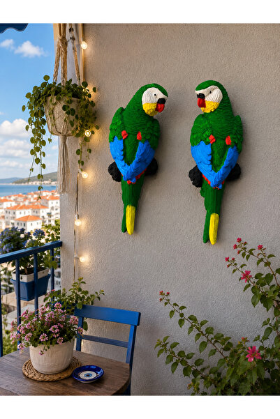 BUBUHOMEDECOR Amazon Papağan Çifti Duvar Süsü – Balkon, Bahçe ve Teras Dekoru