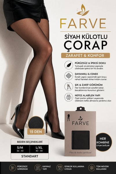 Farve Black Women's Pantyhose – Silky Texture, Flexible and Durable Frv07