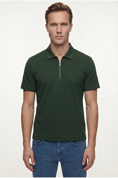 Tween Relaxed Fit Yeşil Yarım Fermuarlı Polo Yaka Yazlık T-Shirt