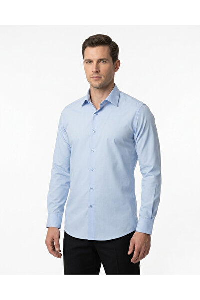 OSCAR BANKS Men's Light Blue 100% Cotton Slim Fit Long Sleeve Classic Shirt