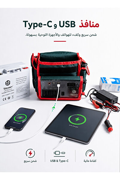 Generic شاحن بطارية محمول TOBYS BTY-30 مع منفذ تيار متردد، ومنافذ USB وType-C...