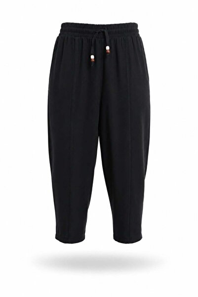 5in1Canpolat Pantaloni negri cu talie elastică și croială morcov 581175