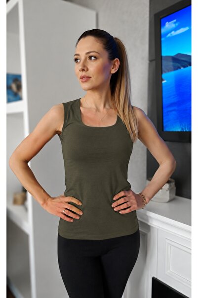 moda felinya KADIN ASKILI KARE YAKA HAKİ YEŞİL RENK BODY ATLET
