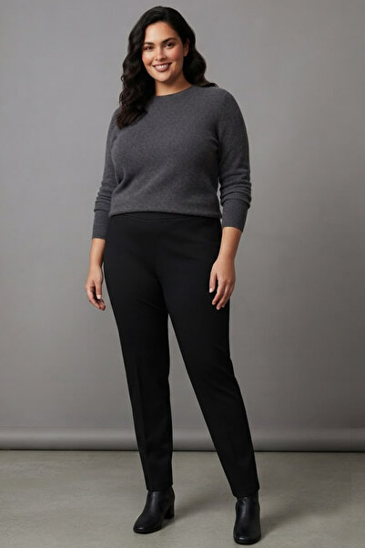 SERTUĞ Trend42Plus Elastic Waist Plus Size Black Trousers (Buy One Size Smaller)
