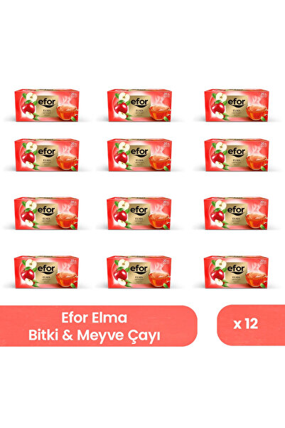 EFOR ÇAY Efor Elma Bardak Bag Plant and Fruit Tea 20 Li X 12 Pieces