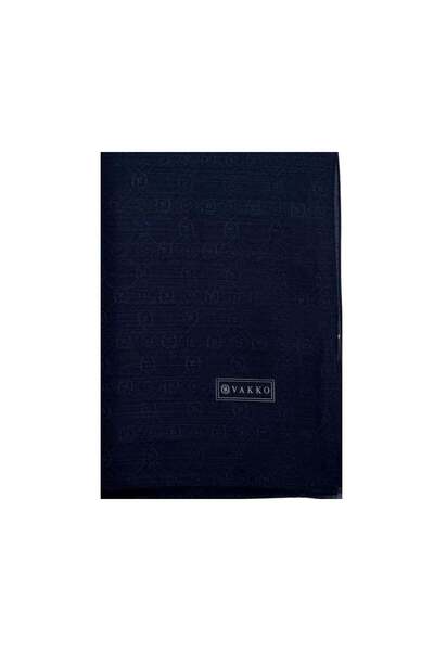 Vakko Șal din bumbac și mătase cu monogramă 40752-albastru închis