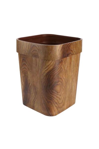 Choice brown Square Wood Grain Trash Can Household Plastic Uncovered Office B...