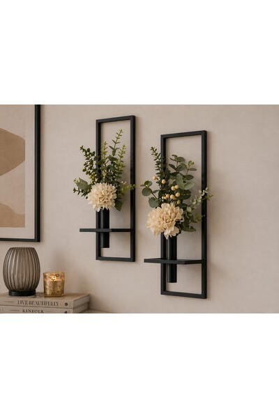 Ragno 2'li metal çiçeklik modern dekoratif duvar süsü 22x55cm hediyelik duvar...