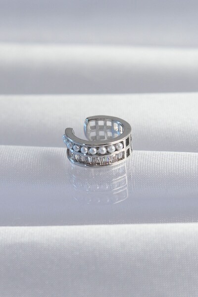 Inure Jewelry أقراط أذن فضية اللون من النحاس مع حجر الرغيف الفرنسي اللؤلؤي