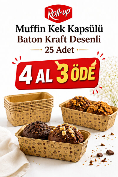 Dolphin Muffin Kek Kapsülü Baton Kraft Desenli 25li