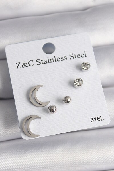 Inure Jewelry طقم أقراط نسائية من الفولاذ الفضي اللون 316L بحجر الزركون على ش...