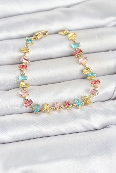 Inure Jewelry سوار نسائي من حجر الكريستال بقصة الباجيت وألوان مختلطة باللون ا...