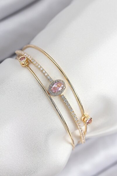 Inure Jewelry Brass Zircon Stone Baguette Model Gold Color Women's Bracelet