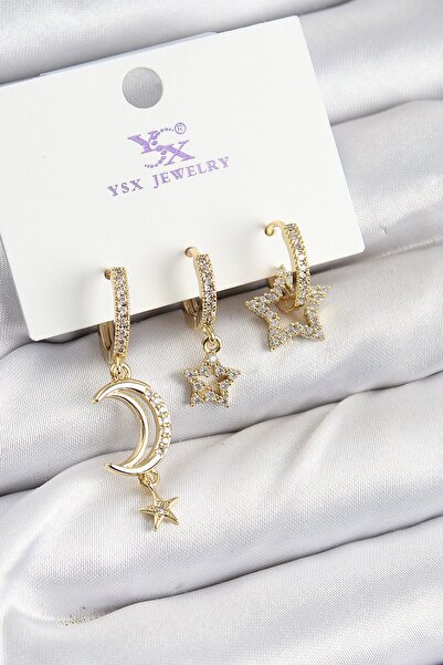 Inure Jewelry أقراط نسائية من النحاس والزركون الحجري على شكل قمر ونصف قمر مود...