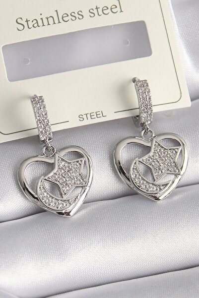 Inure Jewelry أقراط نسائية مطرزة على شكل قلب من النحاس الفضي اللون موديل حجر ...