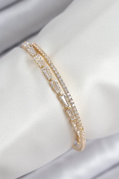 Inure Jewelry سوار نسائي من حجر الزركون النحاسي موديل Waterway لون ذهبي