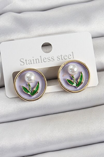 Inure Jewelry أقراط نسائية من النحاس الأرجواني المينا على شكل زهرة التوليب، ن...