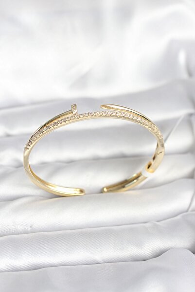 Inure Jewelry سوار نسائي من النحاس بلون ذهبي مرصع بأحجار الزركون