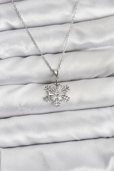 Inure Jewelry سلسلة فولاذية 316L فضية اللون على شكل ندفة الثلج موديل زركون ست...